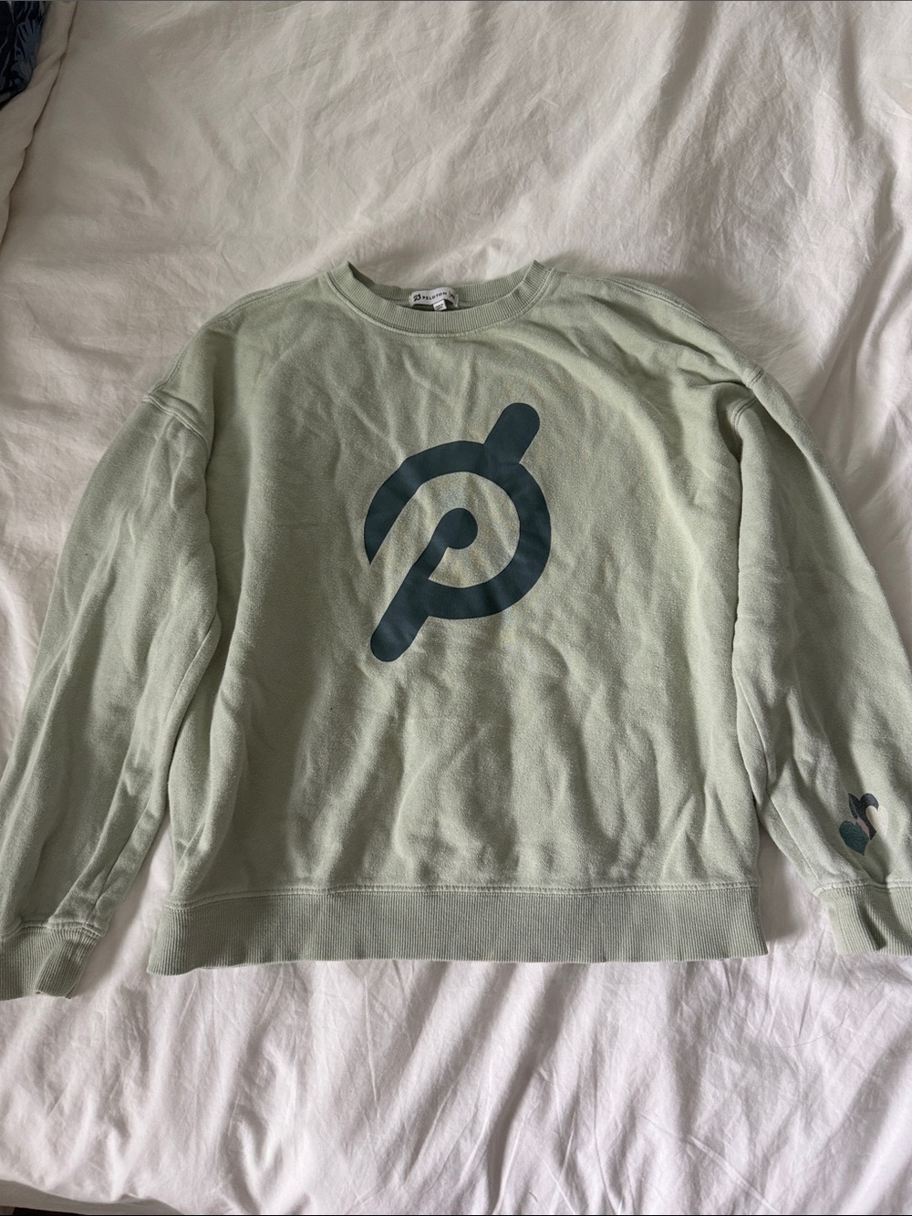 Peloton Men's Sage Green Crewneck with Dark Teal Logo